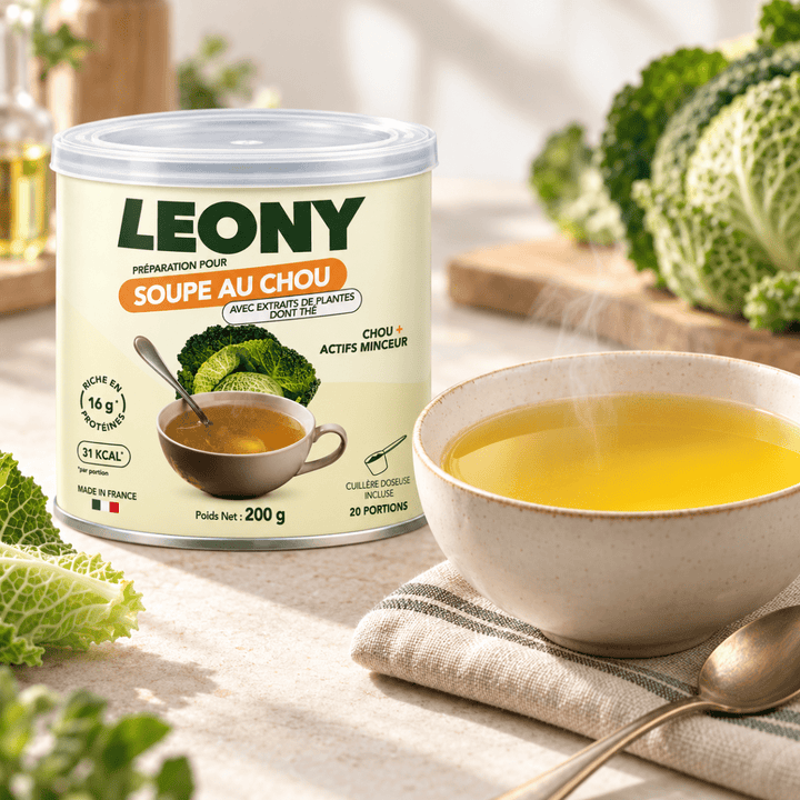 Bol de soupe au chou LEONY préparée à côté de son pot - Mincidelice