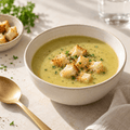 Soupe hyperprotéinée légumes verts et petits croûtons